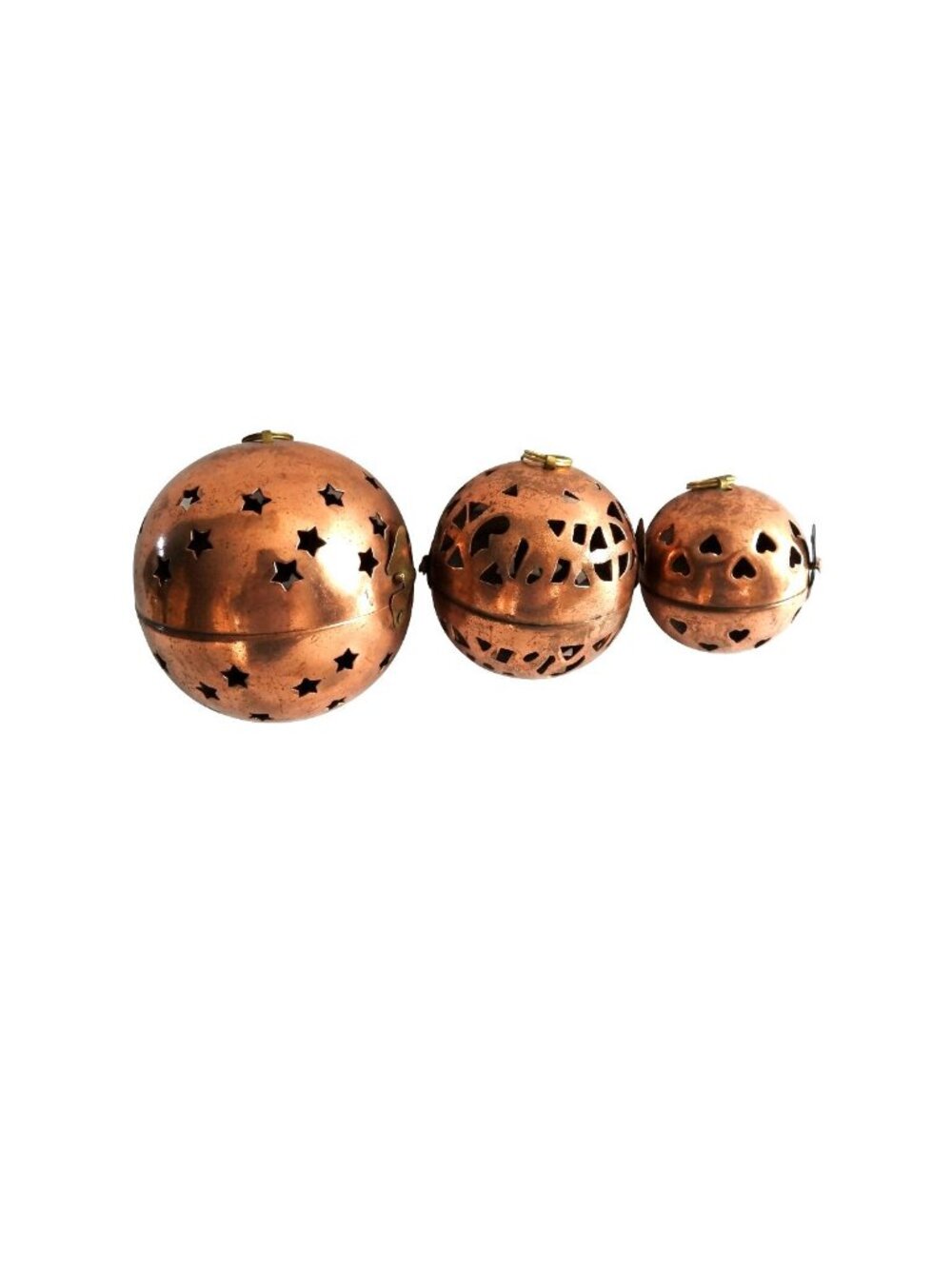 VTG 1970s Copper Brass Pierced Pomander Ball Set 3